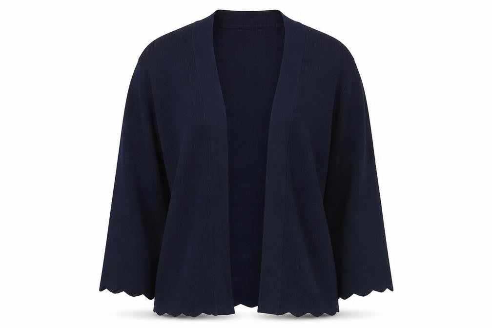 Front view of Marks & Spencer women’s blue, size UK 10, knit open cardigan