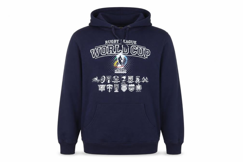Front view of ISC Men's Blue Rugby World Cup Pullover Hoodie XL Fleece