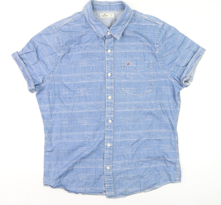 Hollister Men's Blue Chambray Short Sleeve XL Button-Up Shirt