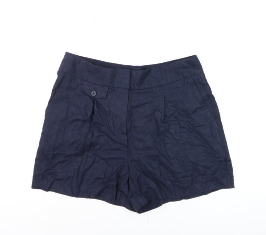 Marks and Spencer Women Blue Linen Chino Shorts Size 14 Regular