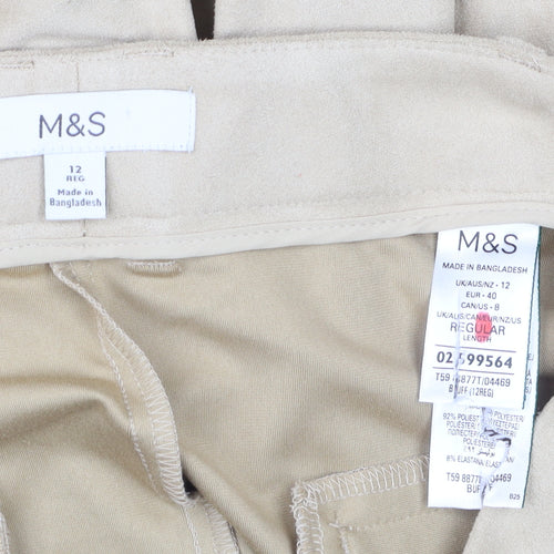 Marks and Spencer Women's Beige Wide-Leg Stretch Trousers Size 12