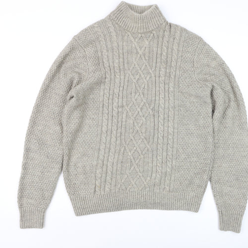 Next Men’s Beige Cable-Knit Roll Neck Jumper Size M