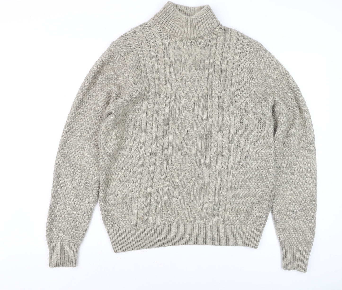 Next Men’s Beige Cable-Knit Roll Neck Jumper Size M
