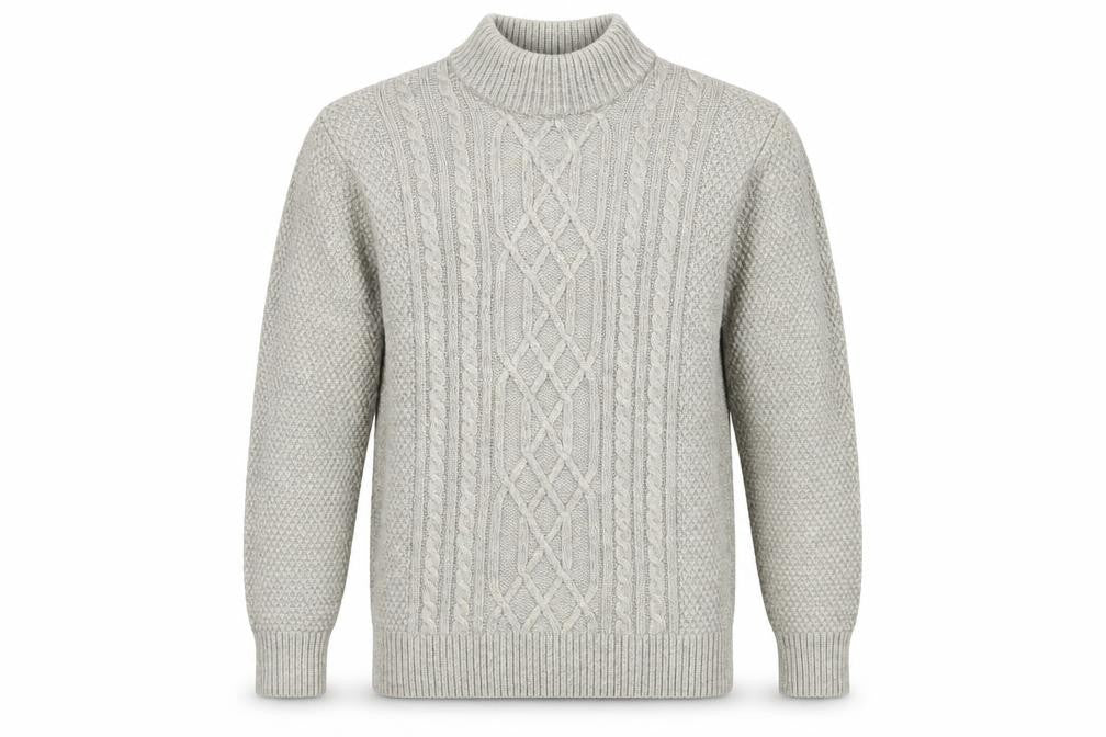 Front view of Next Men’s Beige Cable-Knit Roll Neck Jumper, size M
