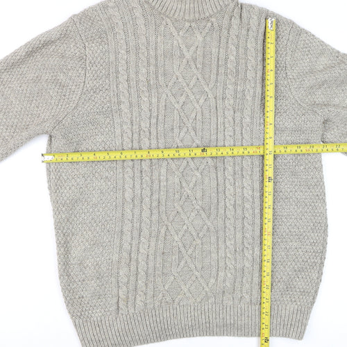 Next Men’s Beige Cable-Knit Roll Neck Jumper Size M