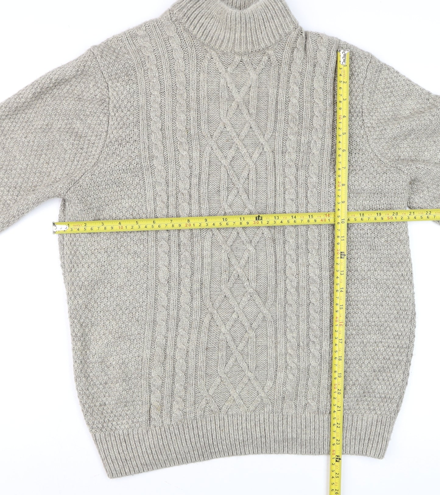 Next Men’s Beige Cable-Knit Roll Neck Jumper Size M