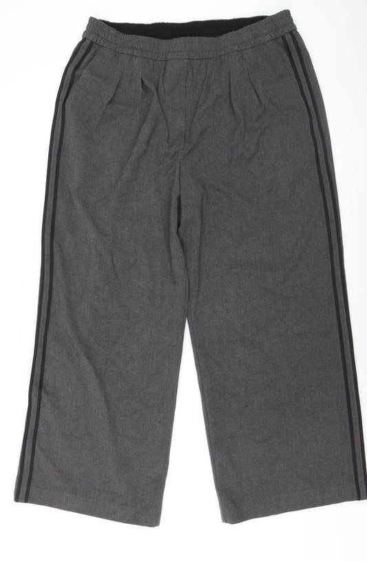 Marks and Spencer Women's Grey Elastic Waist Straight Leg Trousers Size 16 Short
