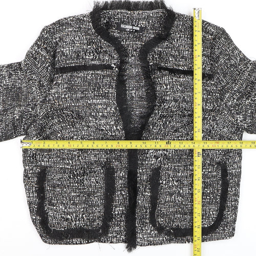 Fashion Union Women's Black Tweed Cropped Blazer Jacket Size 8
