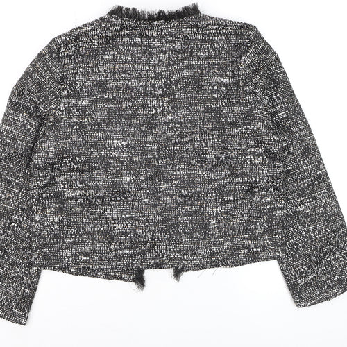 Fashion Union Women's Black Tweed Cropped Blazer Jacket Size 8