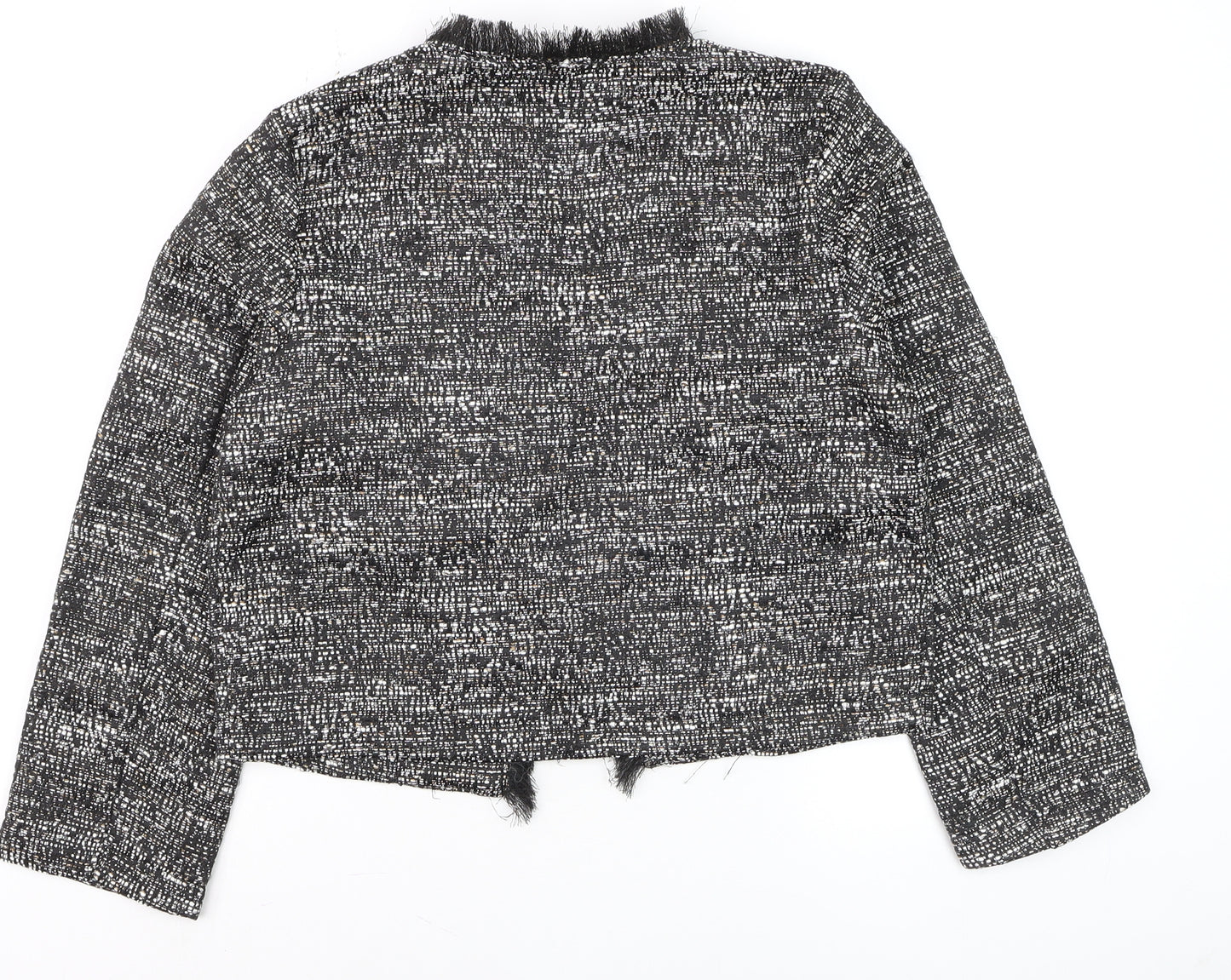 Fashion Union Women's Black Tweed Cropped Blazer Jacket Size 8