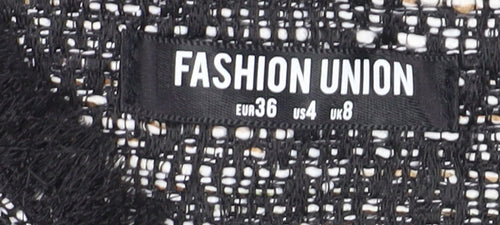 Fashion Union Women's Black Tweed Cropped Blazer Jacket Size 8