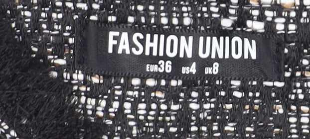 Fashion Union Women's Black Tweed Cropped Blazer Jacket Size 8