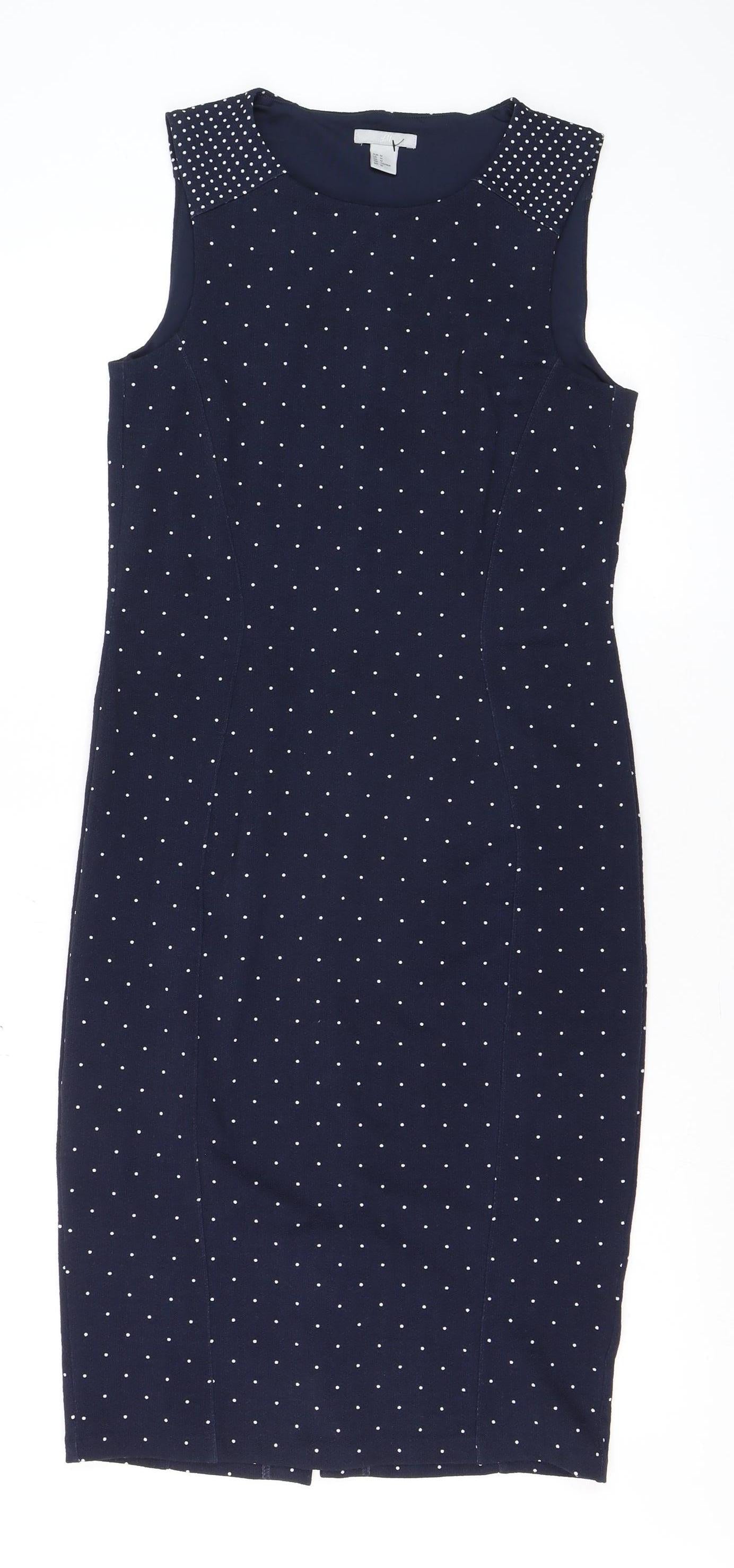 H&M Women’s Blue Polka Dot Sleeveless Sheath Dress Size 12