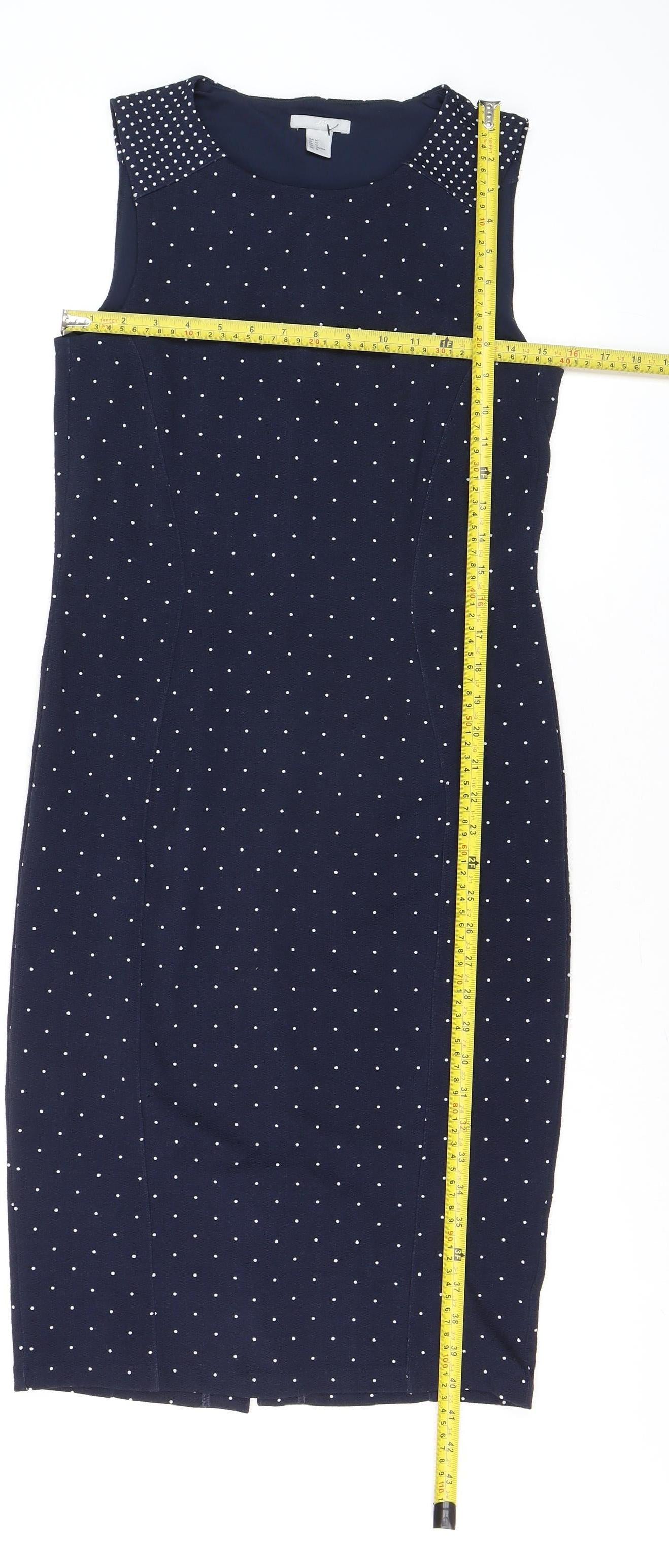 H&M Women’s Blue Polka Dot Sleeveless Sheath Dress Size 12