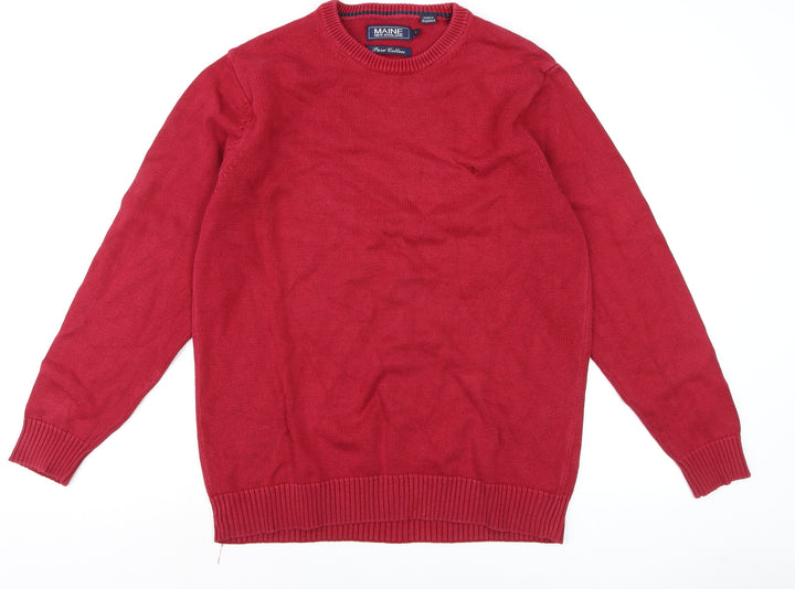 Maine New England Men's Red Cotton Crew Neck Jumper Size S