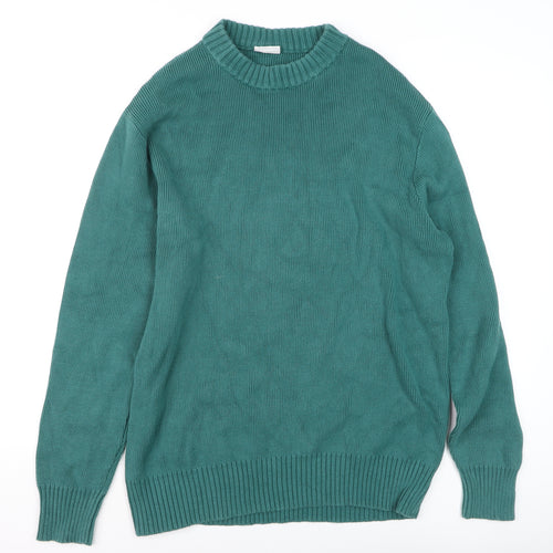 Weekday Men's Green Cotton Crew Neck Pullover Jumper Medium