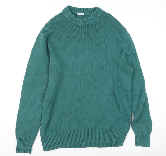 Weekday Men's Green Cotton Crew Neck Pullover Jumper Medium