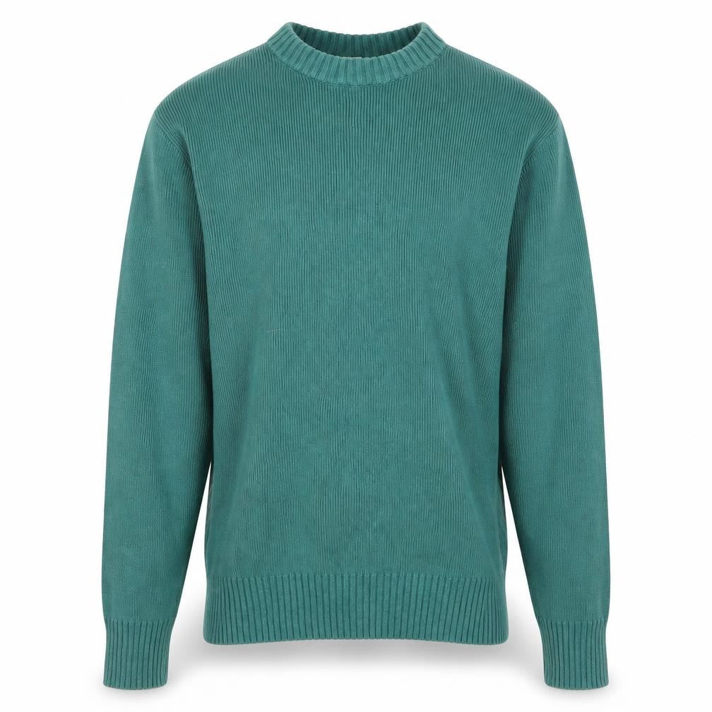 Front view of Weekday Men's Green Cotton Crew Neck jumper Medium