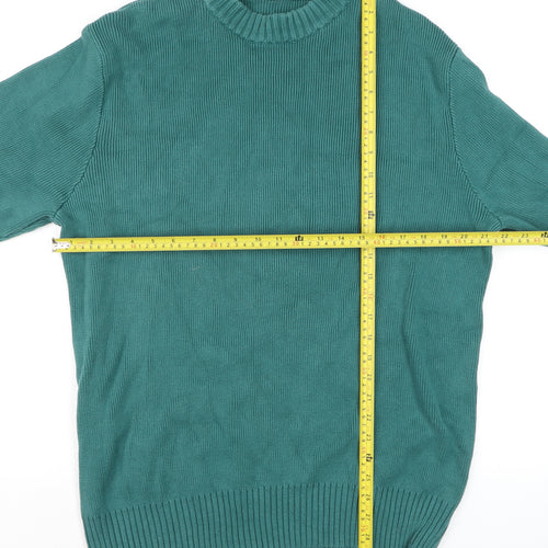 Weekday Men's Green Cotton Crew Neck Pullover Jumper Medium