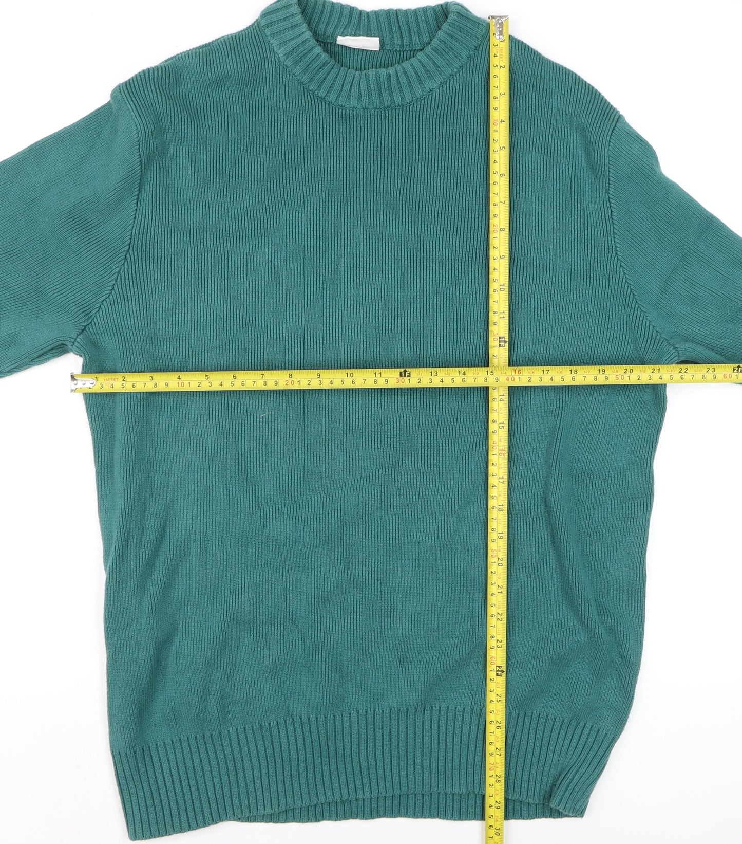 Weekday Men's Green Cotton Crew Neck Pullover Jumper Medium