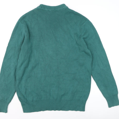 Weekday Men's Green Cotton Crew Neck Pullover Jumper Medium