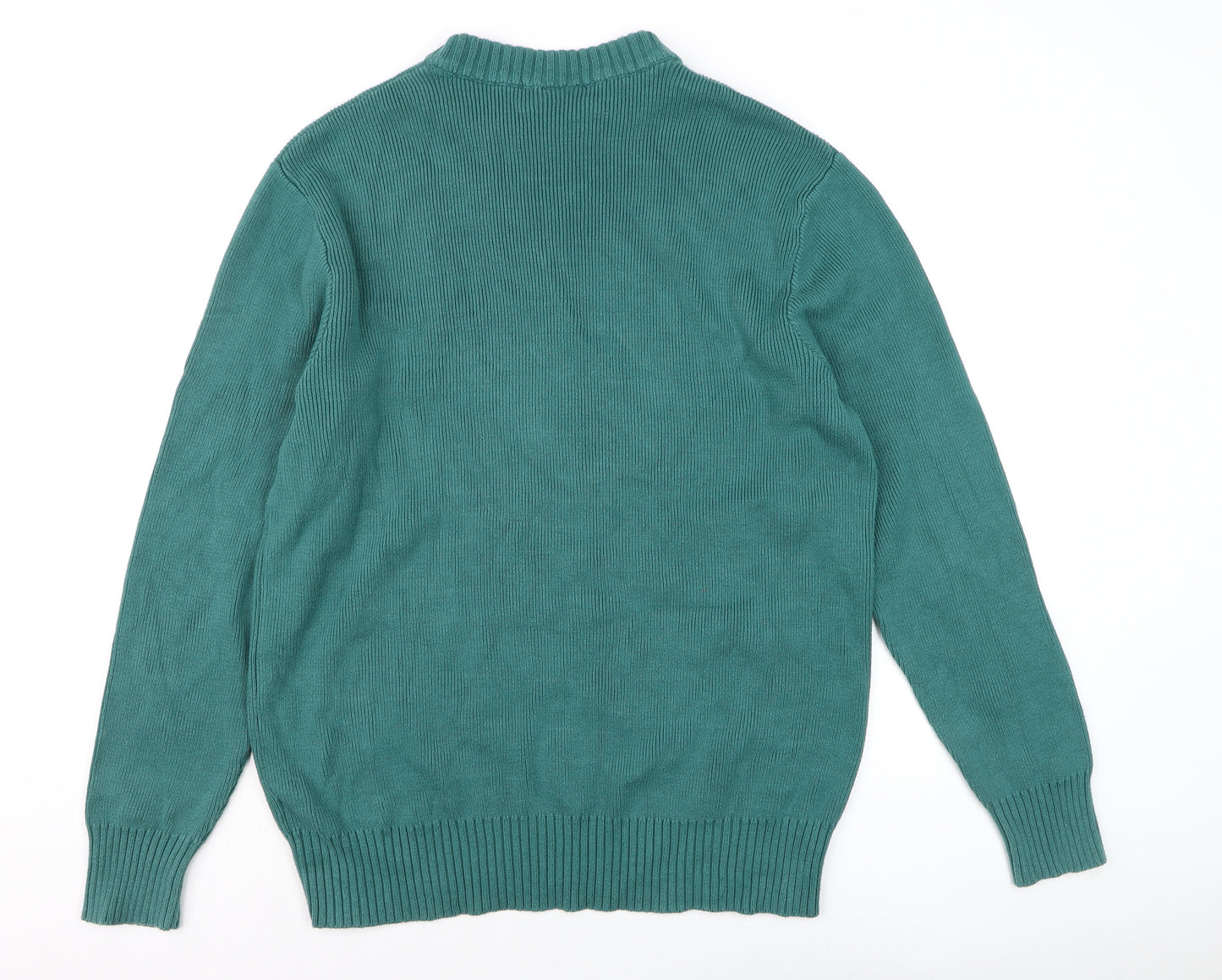 Weekday Men's Green Cotton Crew Neck Pullover Jumper Medium