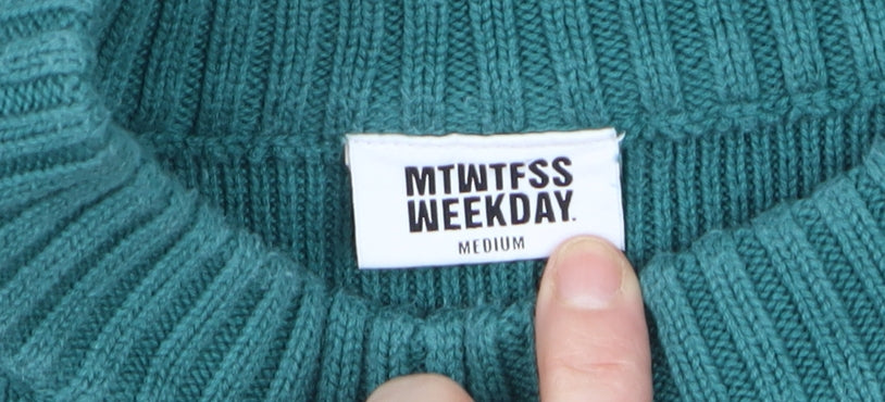 Weekday Men's Green Cotton Crew Neck Pullover Jumper Medium