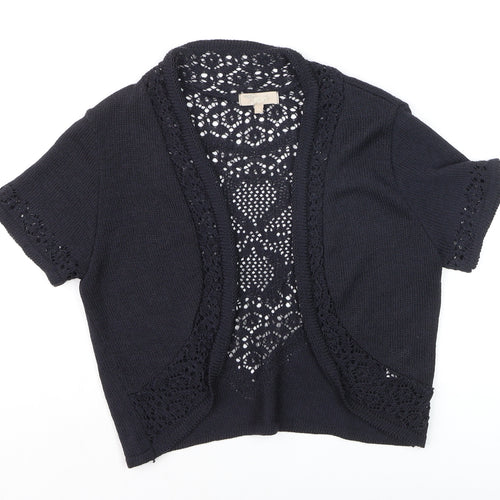 Joan Womens Black Crochet Knit Open Short Sleeve Cardigan Size 10