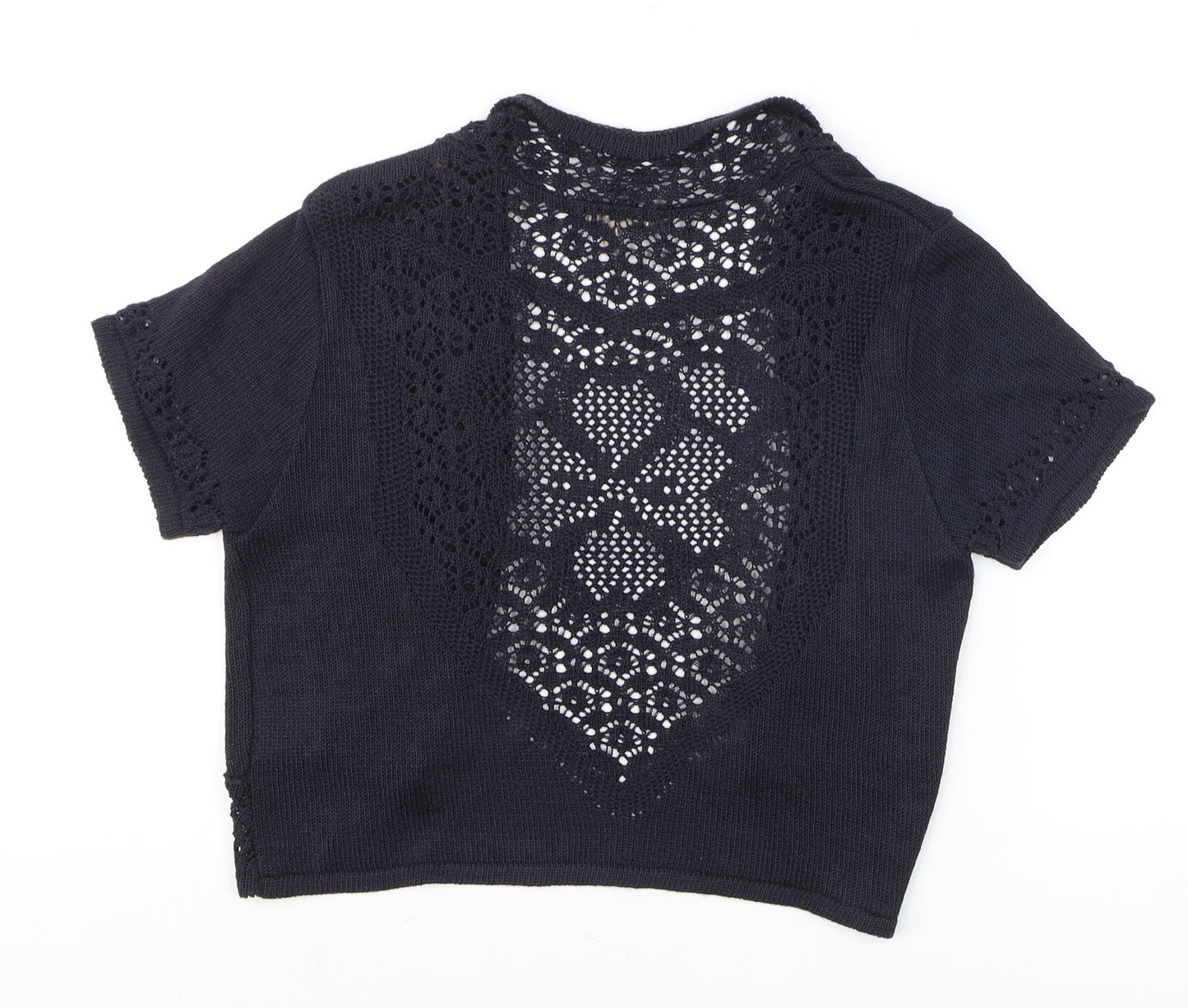 Joan Womens Black Crochet Knit Open Short Sleeve Cardigan Size 10