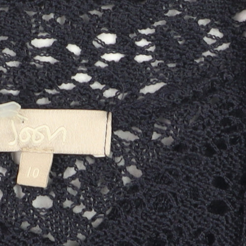 Joan Womens Black Crochet Knit Open Short Sleeve Cardigan Size 10