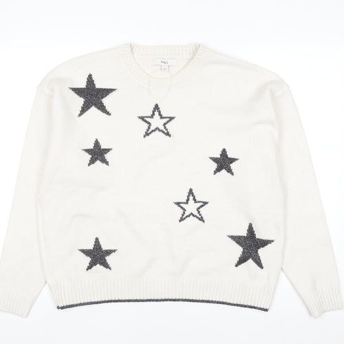 Marks and Spencer Women Ivory Star Knit Jumper Size L Crew Neck