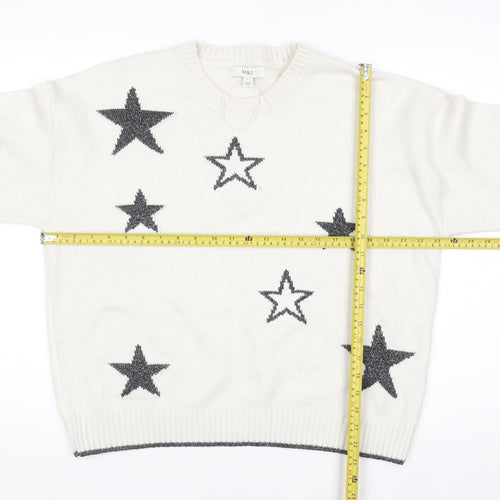 Marks and Spencer Women Ivory Star Knit Jumper Size L Crew Neck