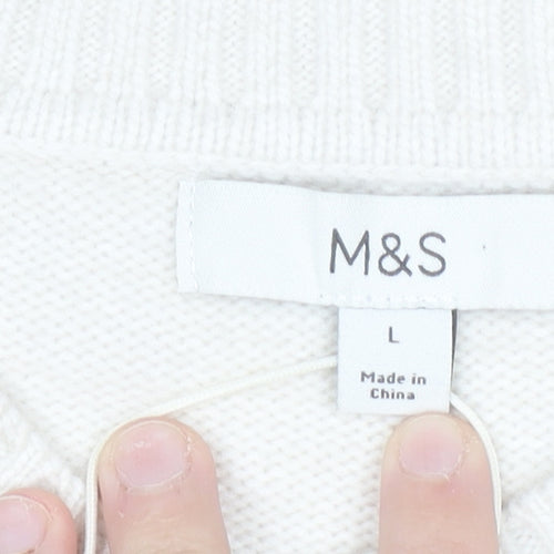 Marks and Spencer Women Ivory Star Knit Jumper Size L Crew Neck