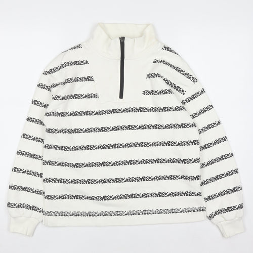 Tu Woman White & Black Striped 1/4 Zip Pullover Sweatshirt Size S