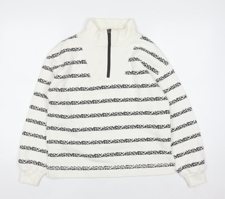 Tu Woman White & Black Striped 1/4 Zip Pullover Sweatshirt Size S