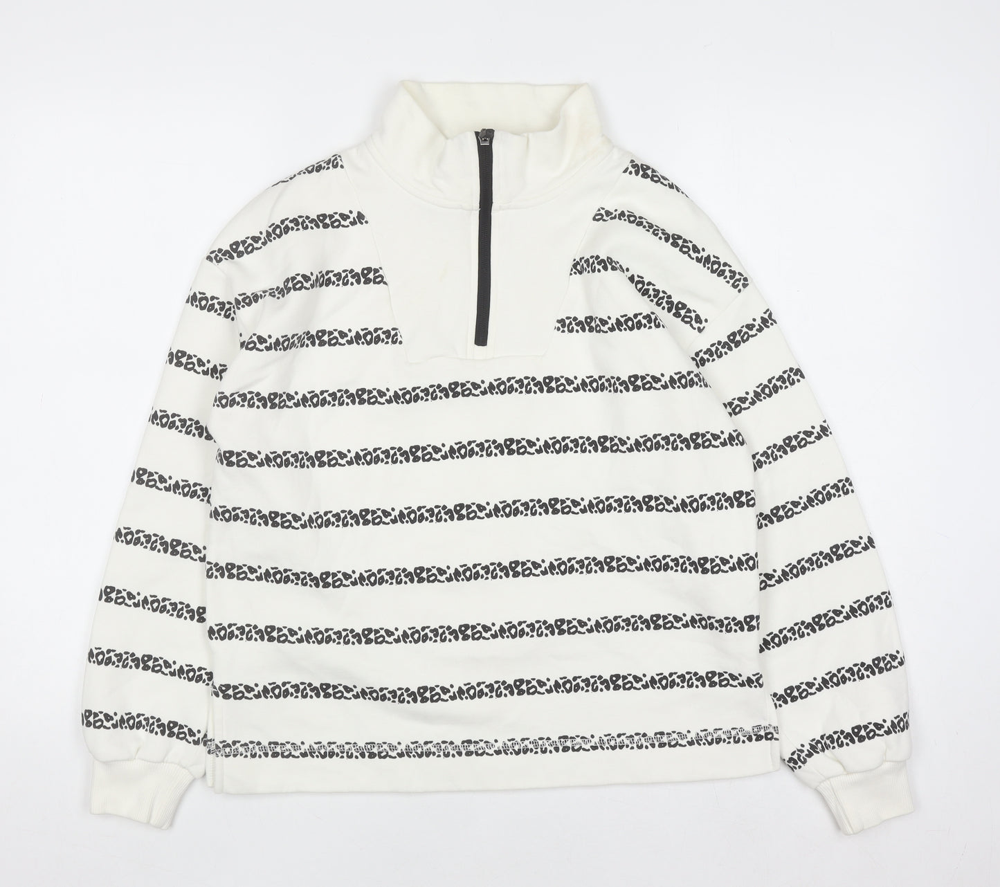Tu Woman White & Black Striped 1/4 Zip Pullover Sweatshirt Size S