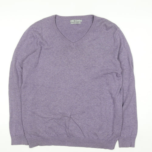 Tu Women Purple V-Neck Jumper 100% Cotton Size M