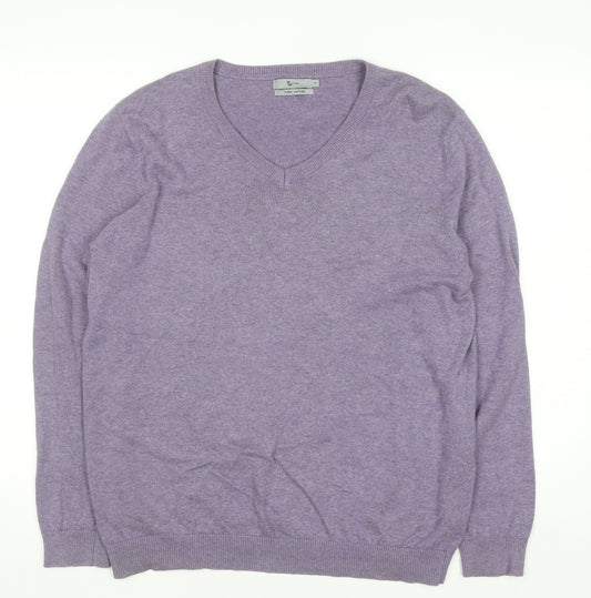 Tu Women Purple V-Neck Jumper 100% Cotton Size M