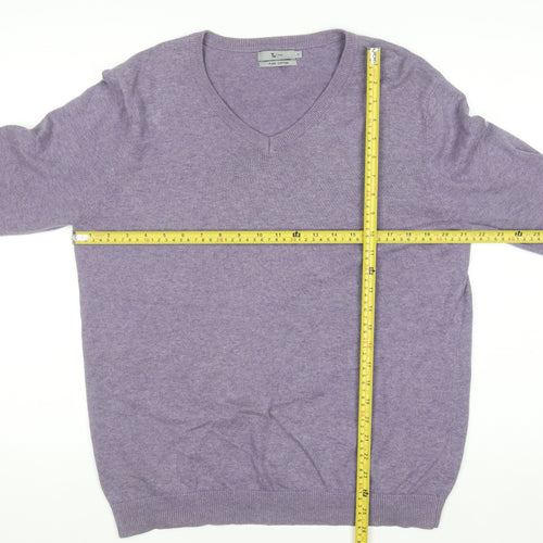 Tu Women Purple V-Neck Jumper 100% Cotton Size M