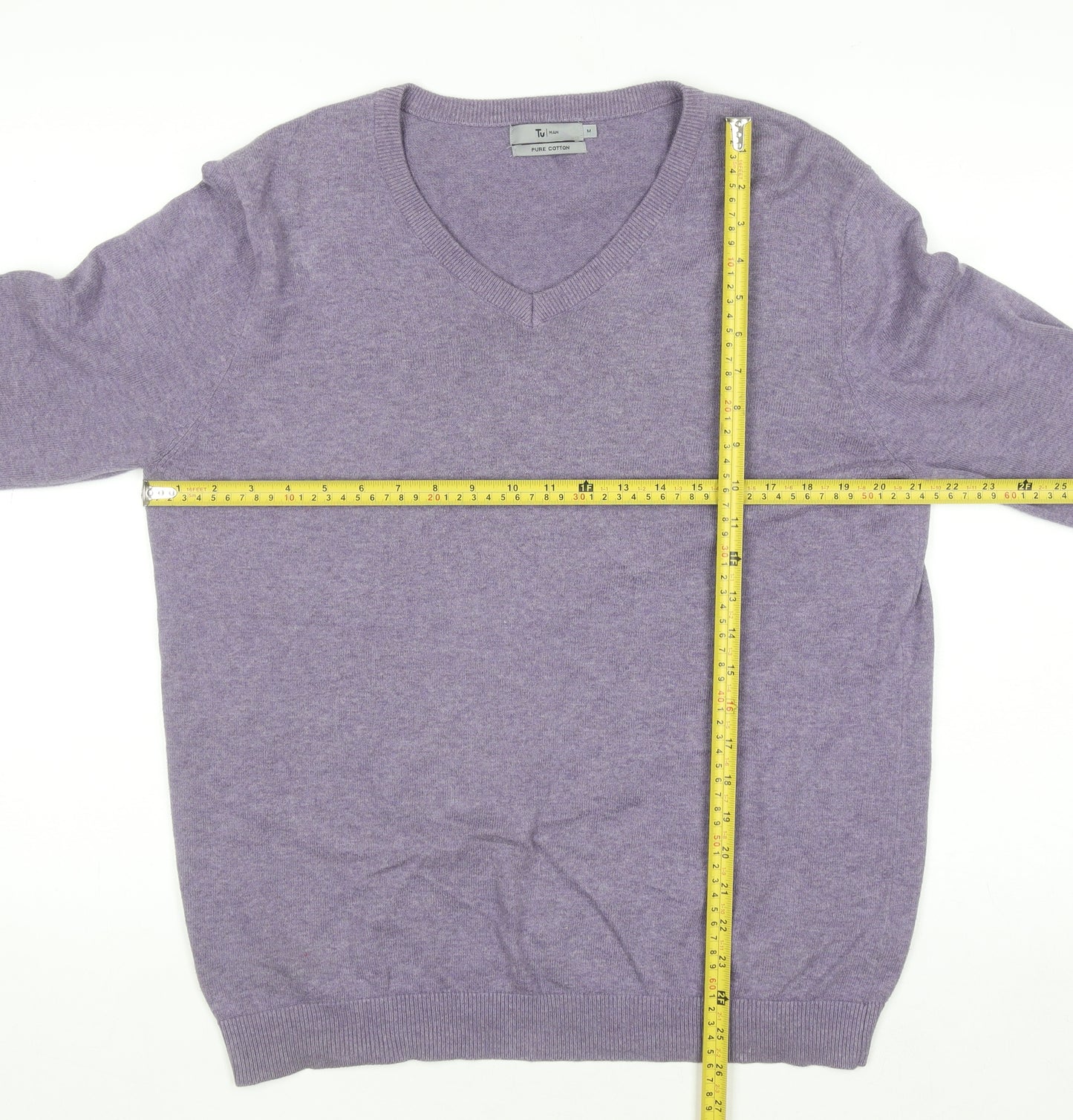 Tu Women Purple V-Neck Jumper 100% Cotton Size M