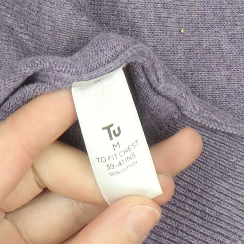Tu Women Purple V-Neck Jumper 100% Cotton Size M