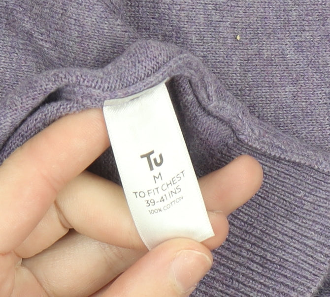 Tu Women Purple V-Neck Jumper 100% Cotton Size M