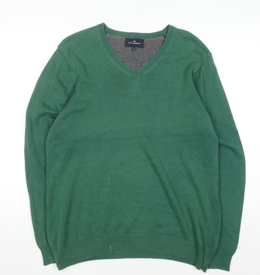 Marks and Spencer Blue Harbour Men's Green V-Neck Cotton Jumper M
