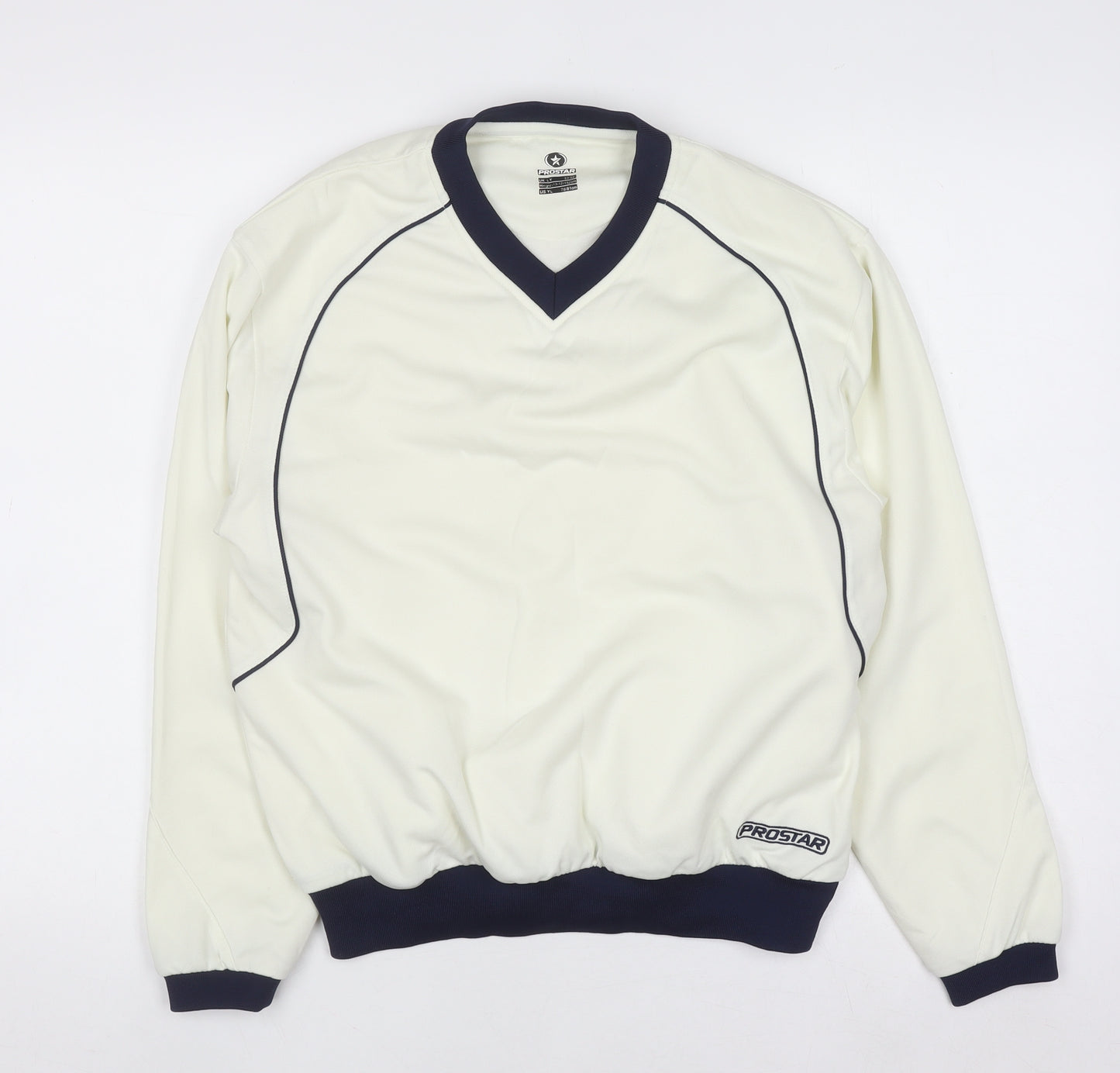 Prostar Teens Ivory V-Neck Long Sleeve Sweatshirt 30/32 Polyester Sportswear