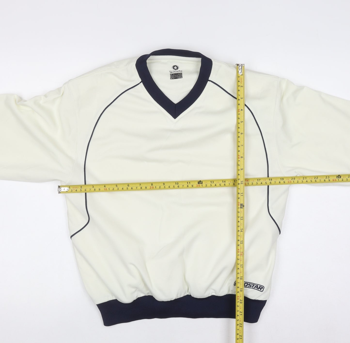 Prostar Teens Ivory V-Neck Long Sleeve Sweatshirt 30/32 Polyester Sportswear