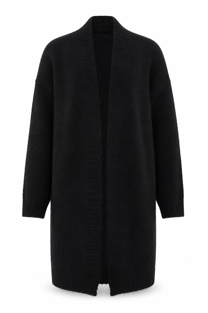 Front view of Vanessa Alexandra Women's Black Knit Long Cardigan M