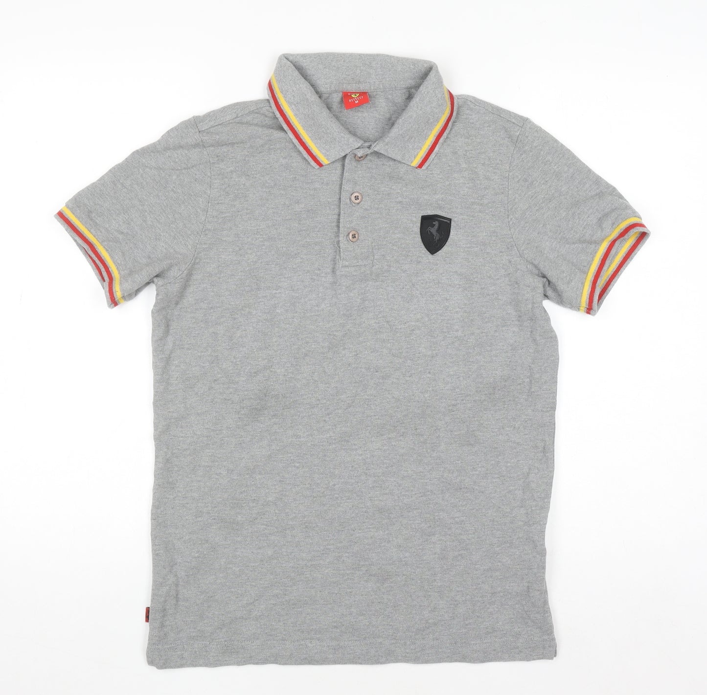 Ferrari Men’s Grey Polo Shirt M Short Sleeve Cotton Logo Racing