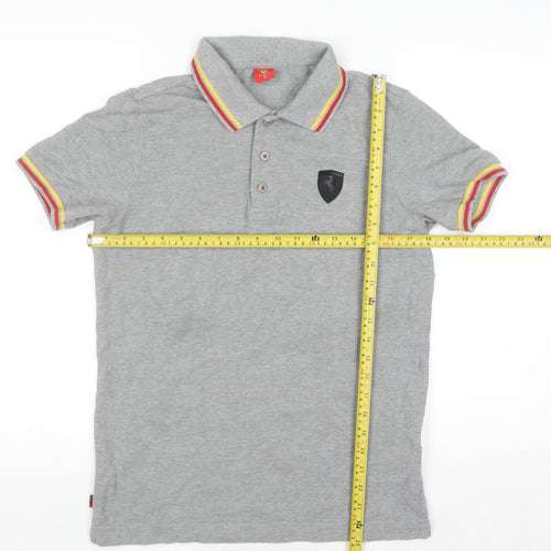 Ferrari Men’s Grey Polo Shirt M Short Sleeve Cotton Logo Racing