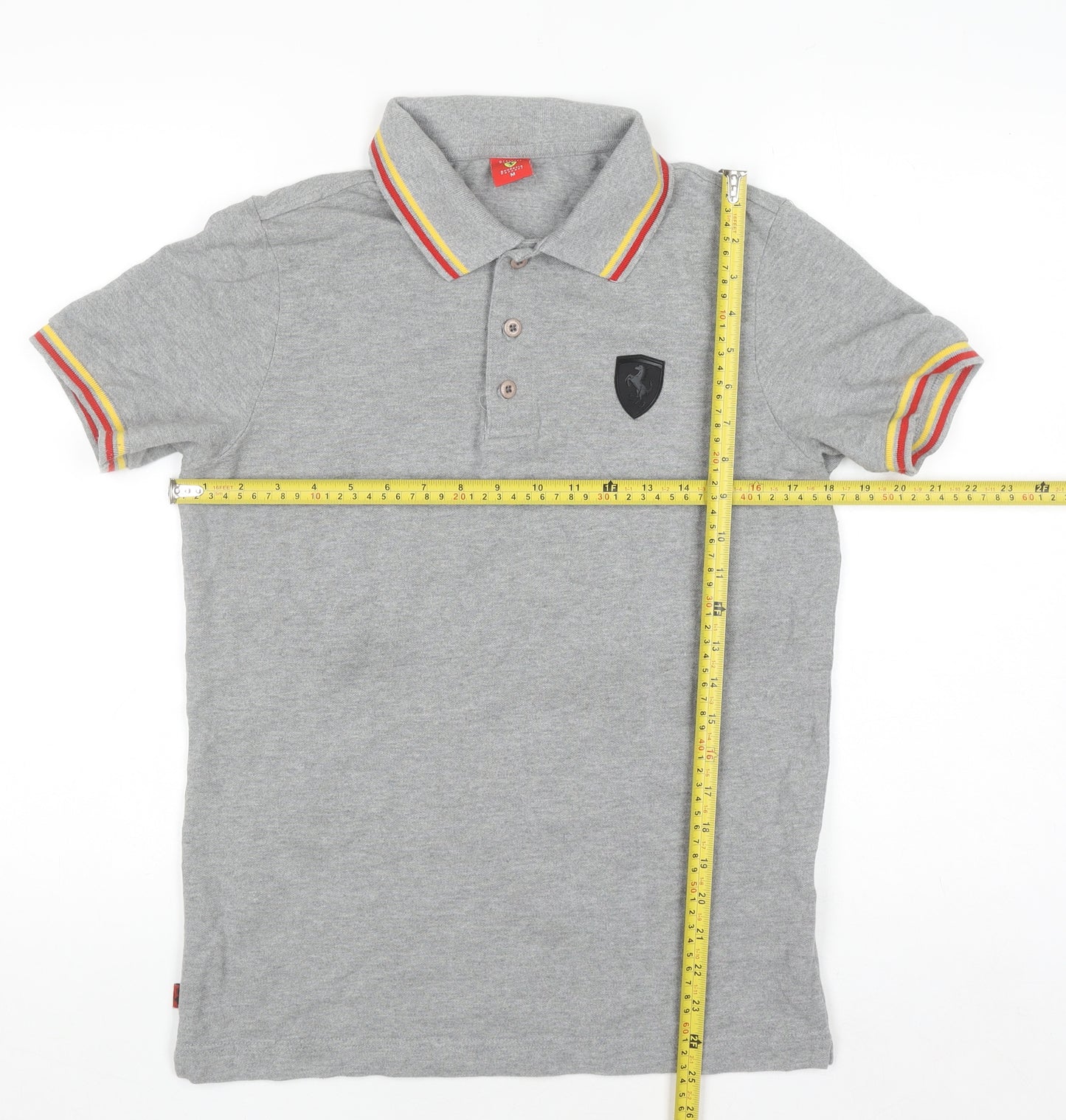Ferrari Men’s Grey Polo Shirt M Short Sleeve Cotton Logo Racing