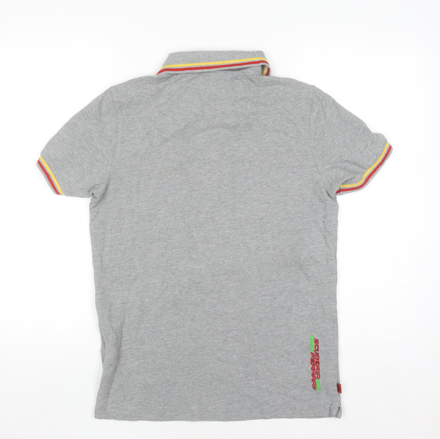Ferrari Men’s Grey Polo Shirt M Short Sleeve Cotton Logo Racing